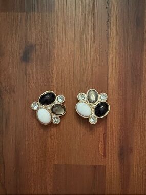 Gold-Tone Black, White & Gray Stone Cluster Stud Earrings